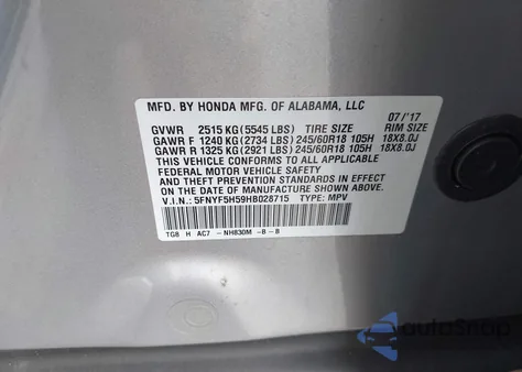 2017 Honda Pilot Ex-L from USA, damaged, VIN 5FNYF5H59HB028715